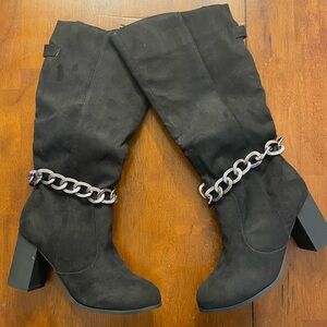 2 Lips Too Black Heeled Boots with Chain Detail